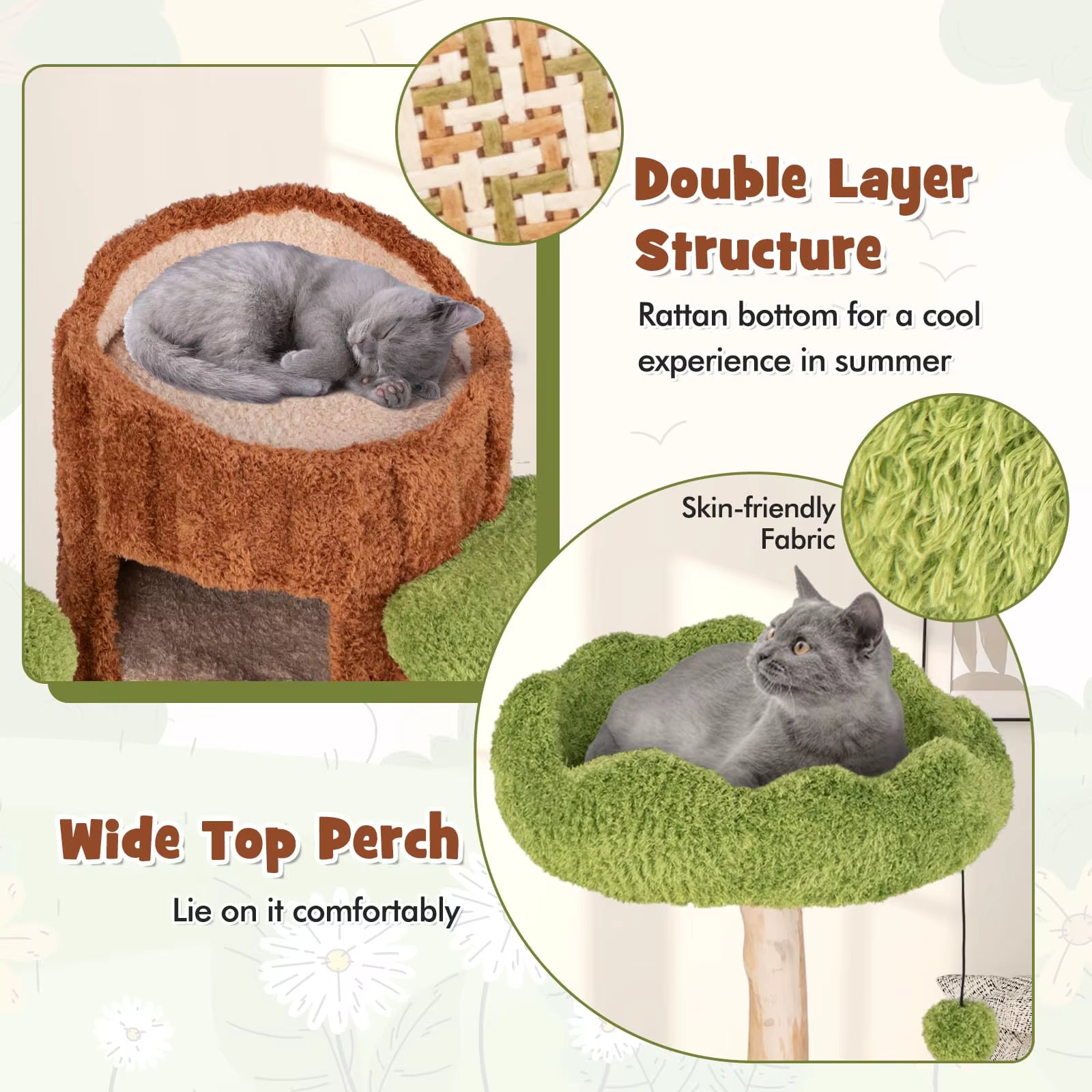 Multi-Level Cat Tree Tree Hole Designed Cat Tower with Double Decker Cat House