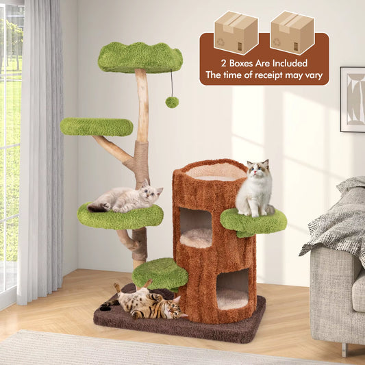 Multi-Level Cat Tree Tree Hole Designed Cat Tower with Double Decker Cat House